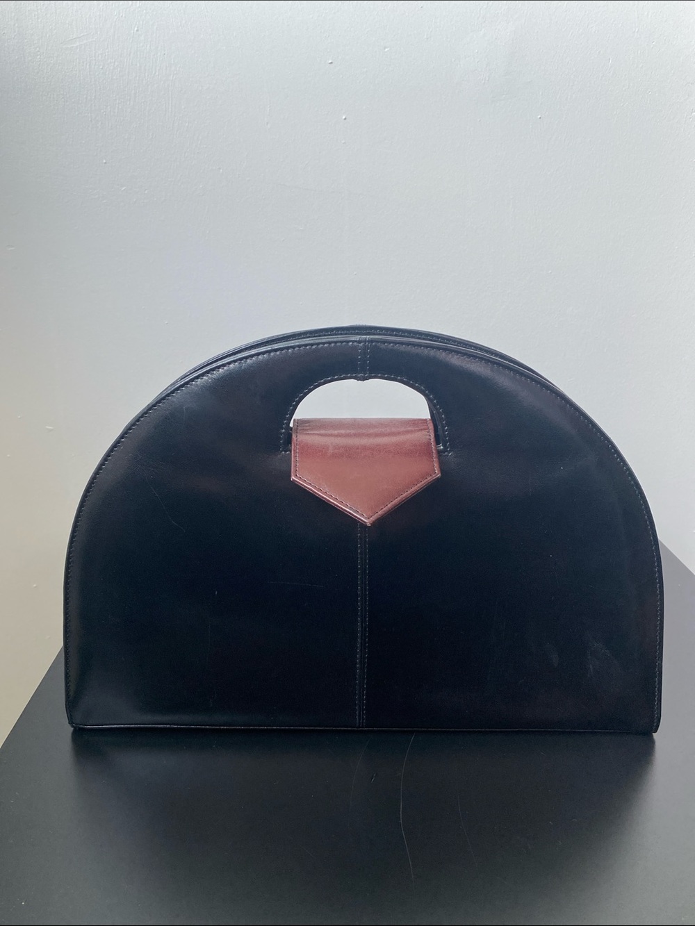 Black Leather Half-Moon handbag 👜 with Brown Accent large